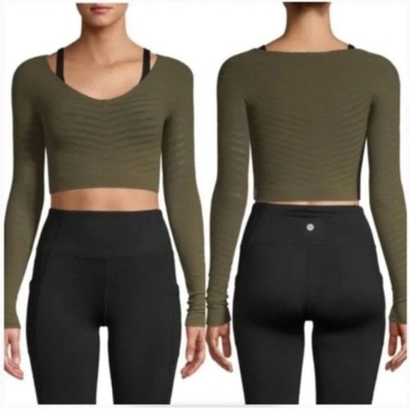 Free People Movement Gone Adrift Long Sleeve Crop Top Secret Moss Green Small - Picture 3 of 7